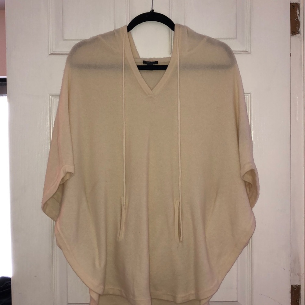 100% Cashmere Off White Hoodie Poncho